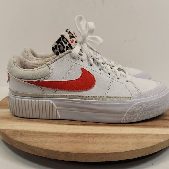 Nike Shoes - Nike Court Legacy Lift Platform Women’s White Orange Leopard Sneakers Size 9.5